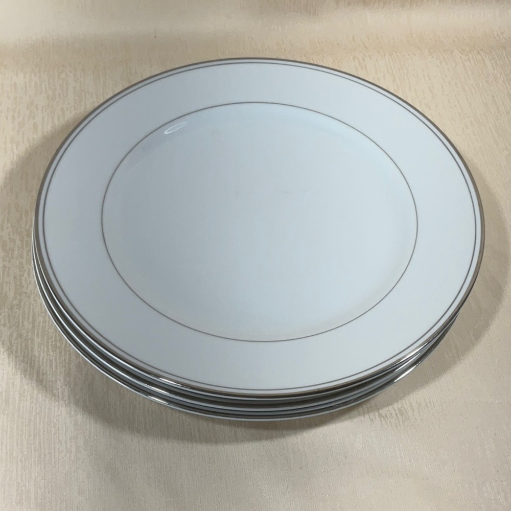 Elegant White Dinner Plates with Platinum Trim 10 3/8”